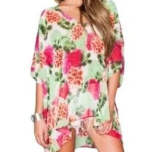 Show Me Your MuMu Peta Tunic Cactus Bloom floral Green Pink Tunic Cover Up XS